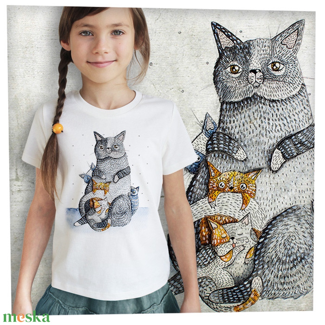 Cica család - Prémium bio gyerekpóló - ruha & divat - gyerekruha - póló - Meska.hu