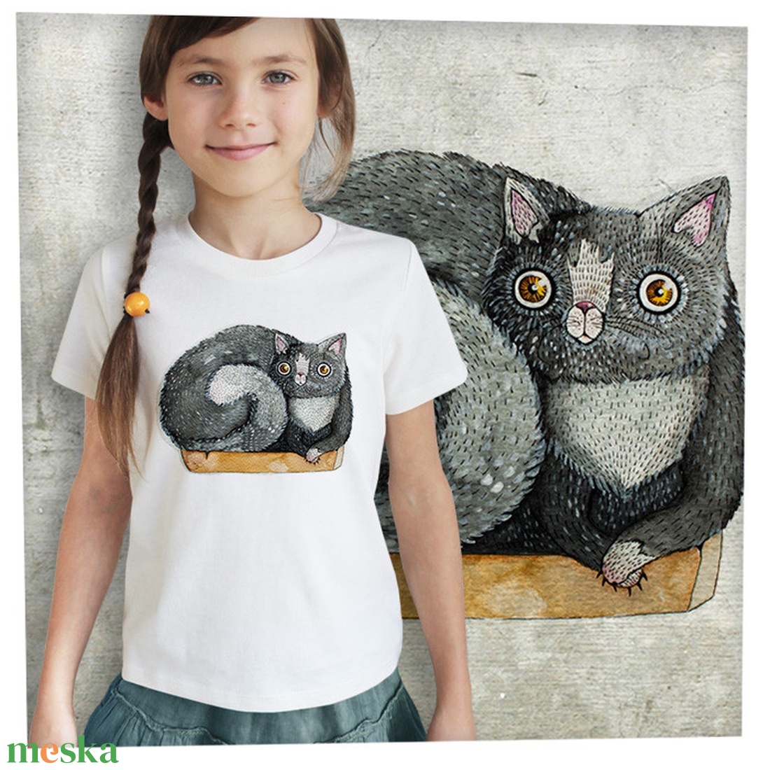Szürke macska - Prémium bio gyerekpóló - ruha & divat - gyerekruha - póló - Meska.hu