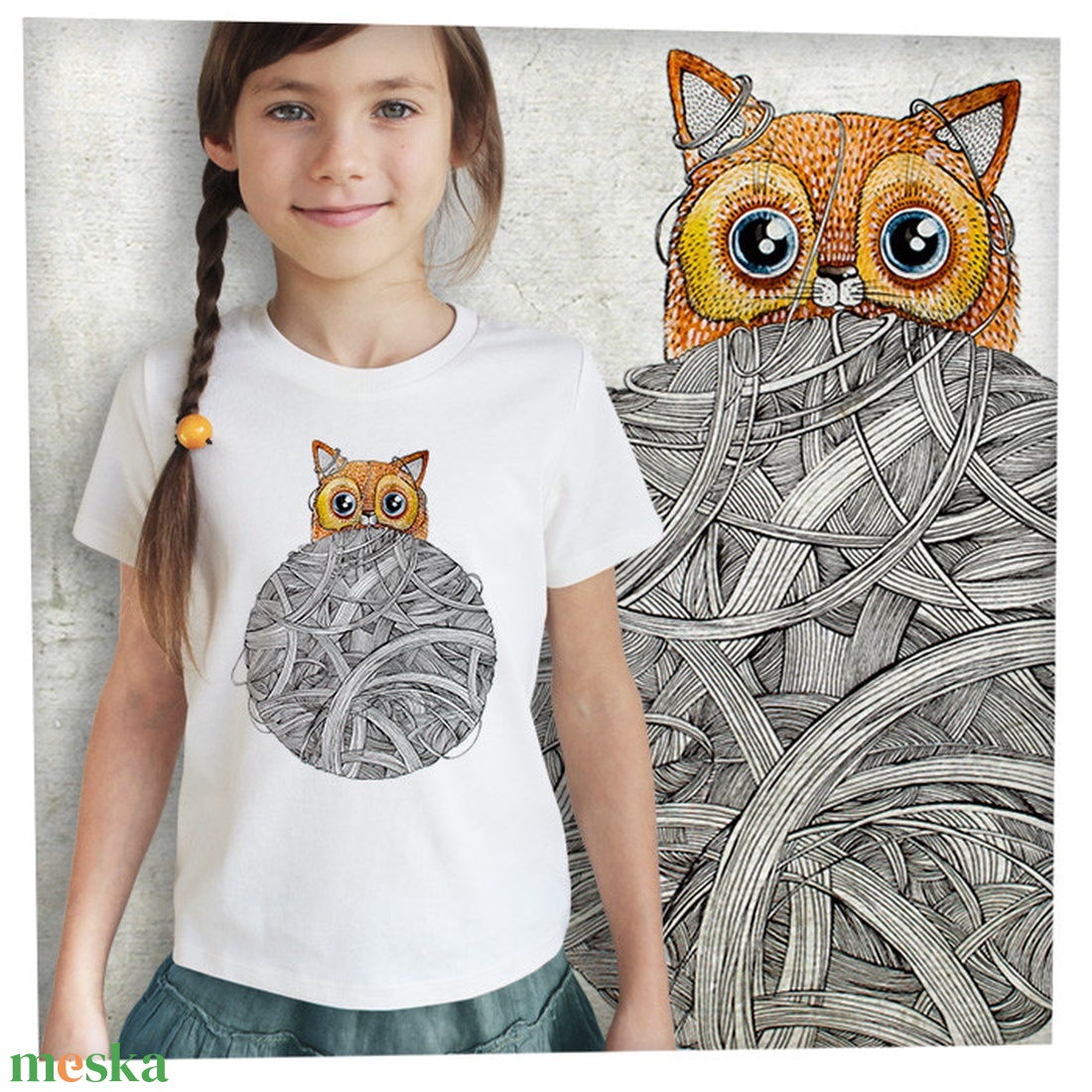 Cica gombolyaggal - Prémium bio gyerekpóló - ruha & divat - gyerekruha - póló - Meska.hu