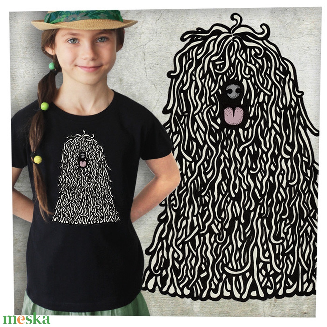 Puli fehér - Jó minőségű karcsúsított lányka póló - ruha & divat - gyerekruha - póló - Meska.hu