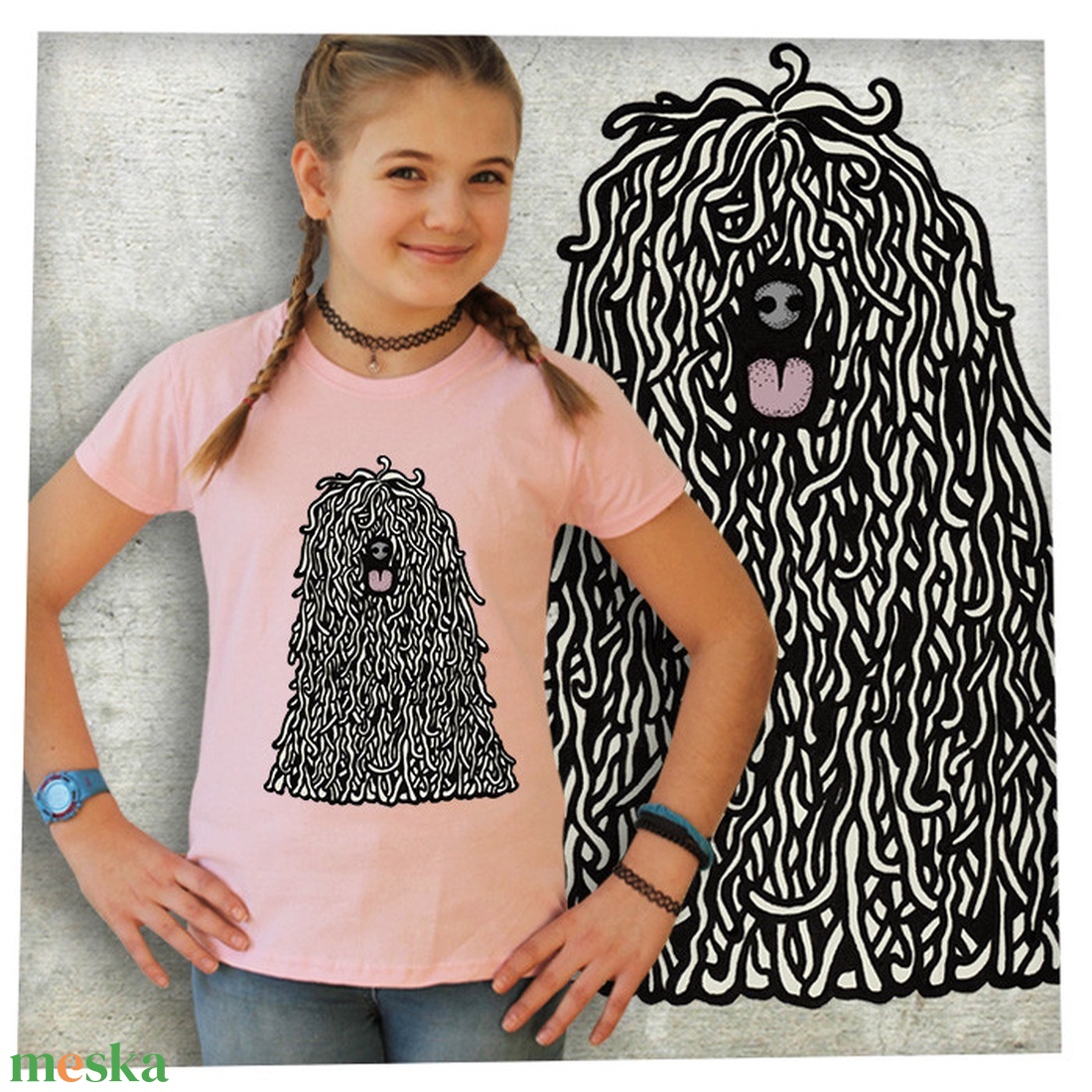 Puli fehér - Jó minőségű karcsúsított lányka póló - ruha & divat - gyerekruha - póló - Meska.hu