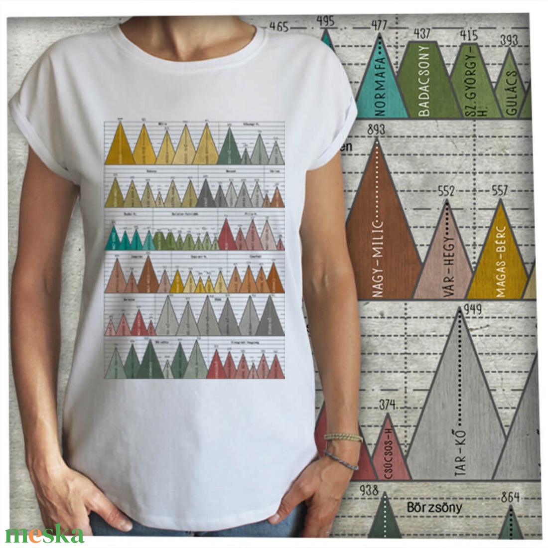 73 hegycsúcs - Magyar hegységek - Lezser női póló - ruha & divat - női ruha - póló, felső - Meska.hu