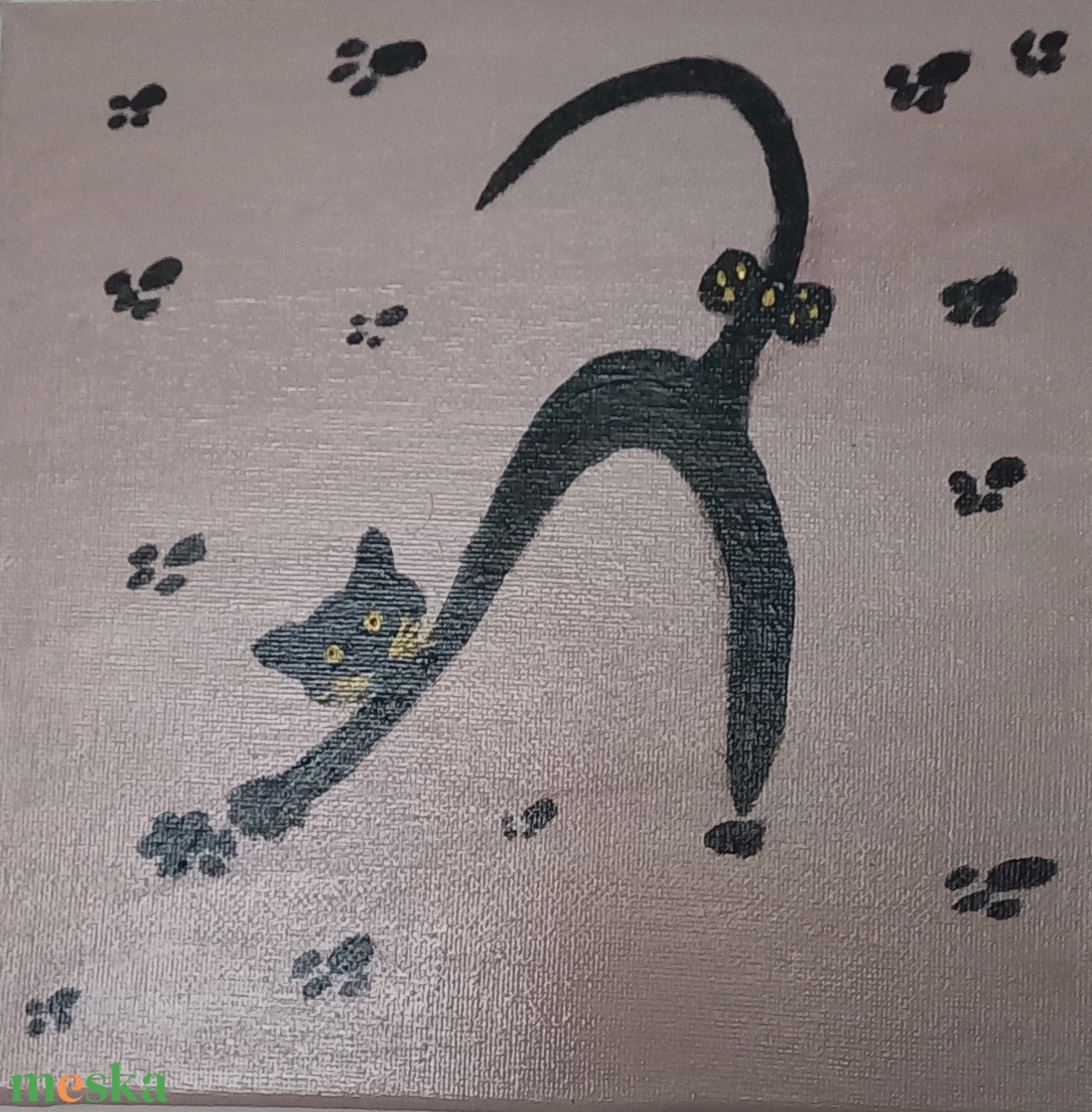 Fekete cica - művészet - festmény - akril - Meska.hu