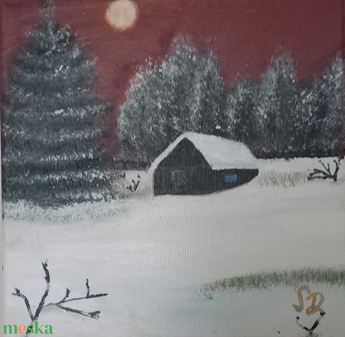 Hegyi házikó - művészet - festmény - akril - Meska.hu