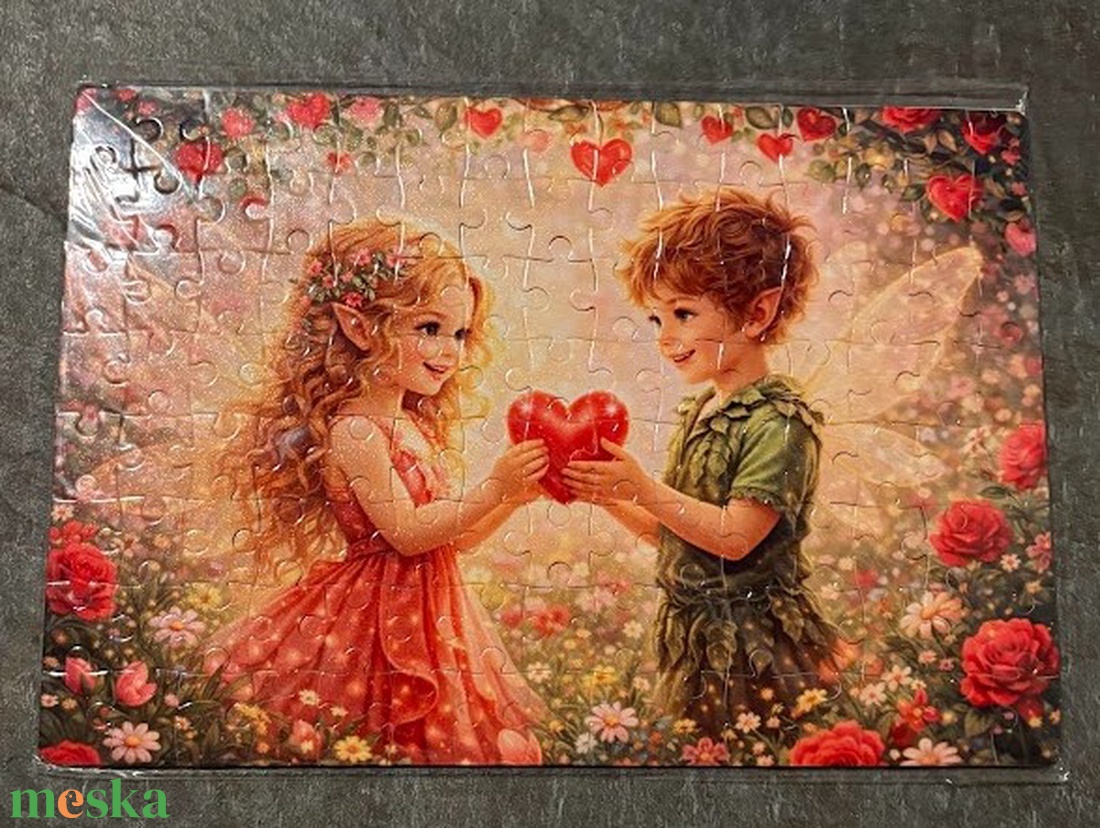 Hűtőmágnes puzzle - Tündér gyerekek Valentin napon - otthon & életmód - konyhafelszerelés, tálalás - konyhai dekoráció - hűtőmágnes - Meska.hu