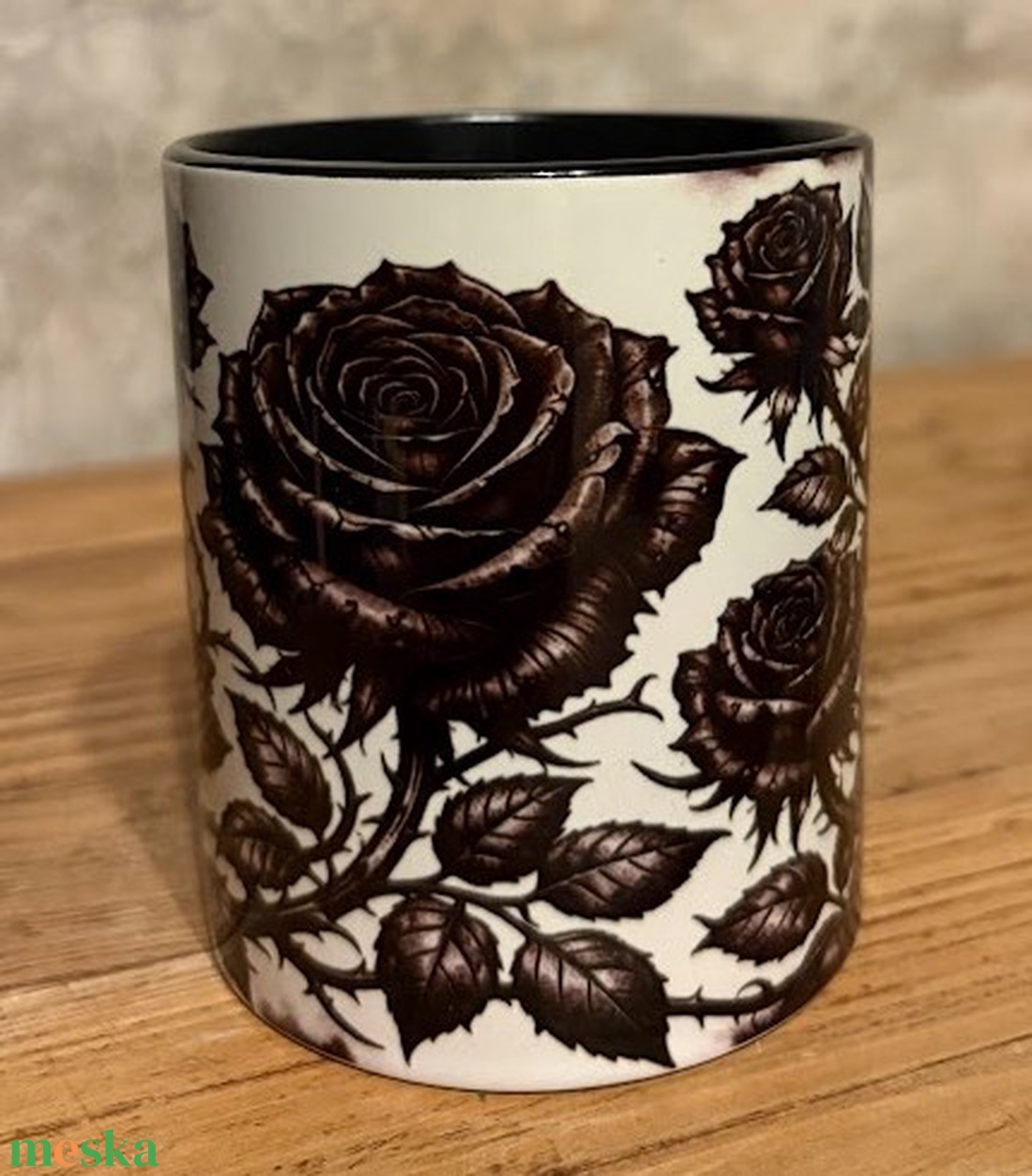 Gótikus fekete rózsa bögre - otthon & életmód - konyhafelszerelés, tálalás - tálalás - bögre & csésze - Meska.hu