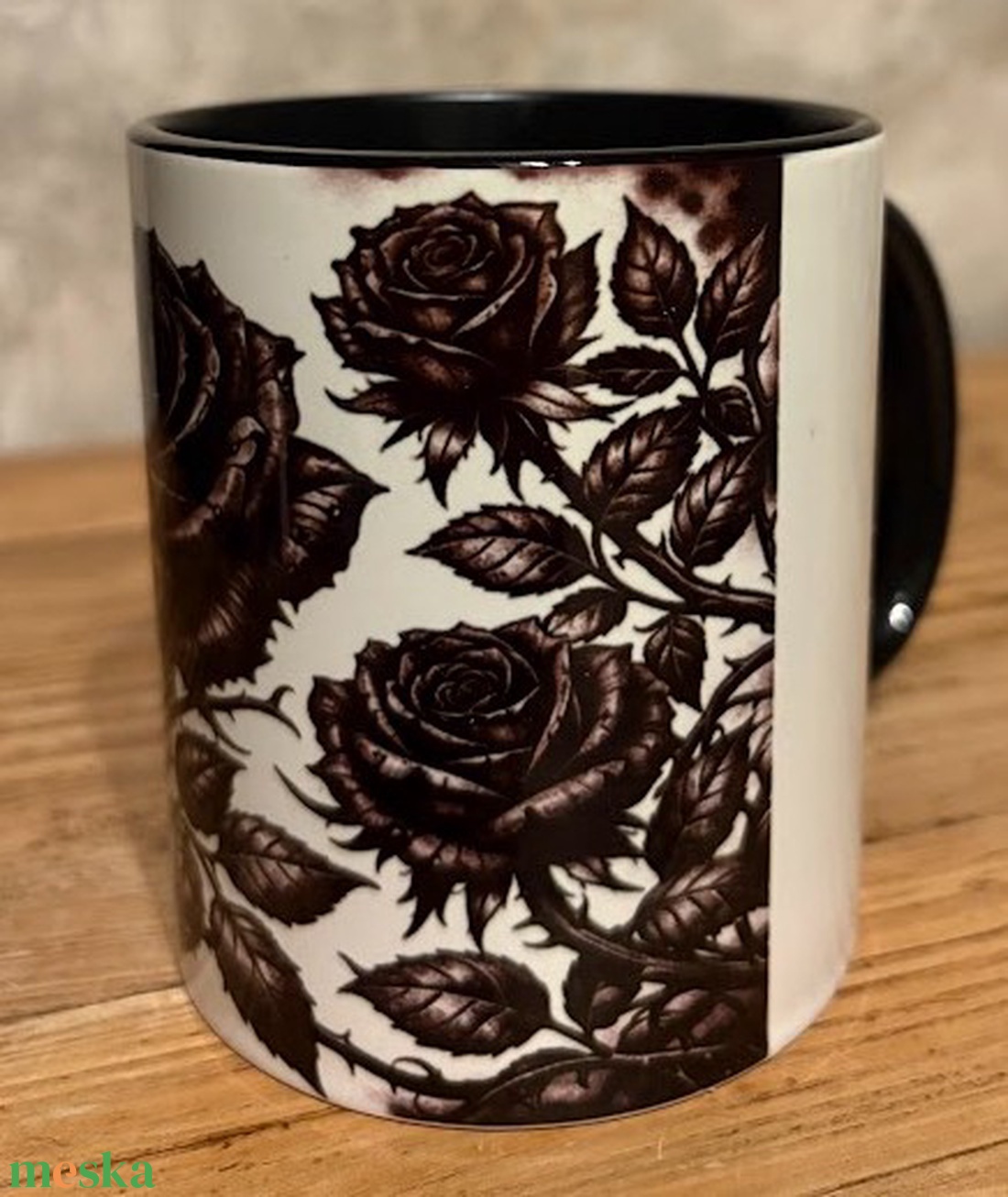 Gótikus fekete rózsa bögre - otthon & életmód - konyhafelszerelés, tálalás - tálalás - bögre & csésze - Meska.hu