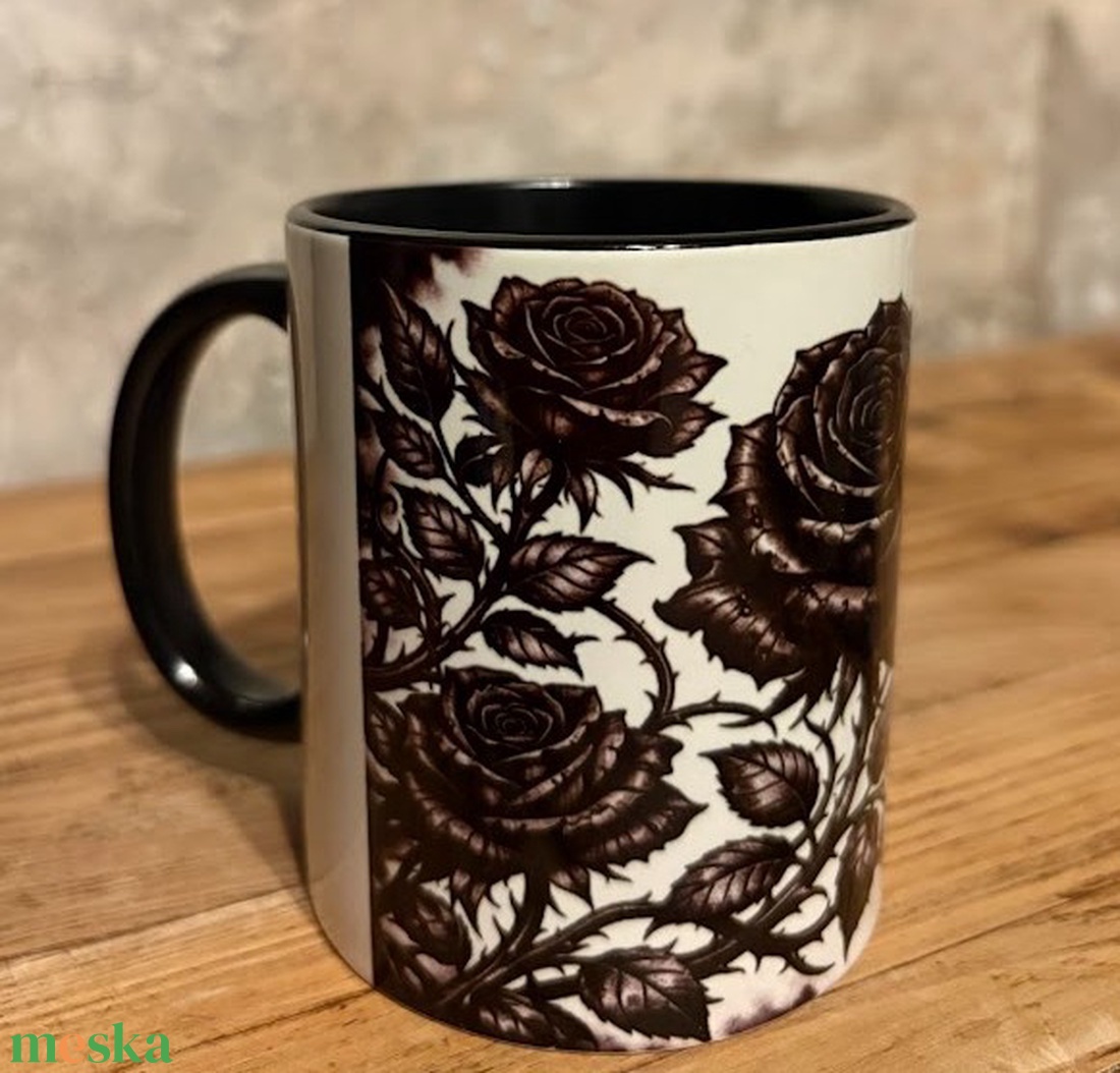 Gótikus fekete rózsa bögre - otthon & életmód - konyhafelszerelés, tálalás - tálalás - bögre & csésze - Meska.hu