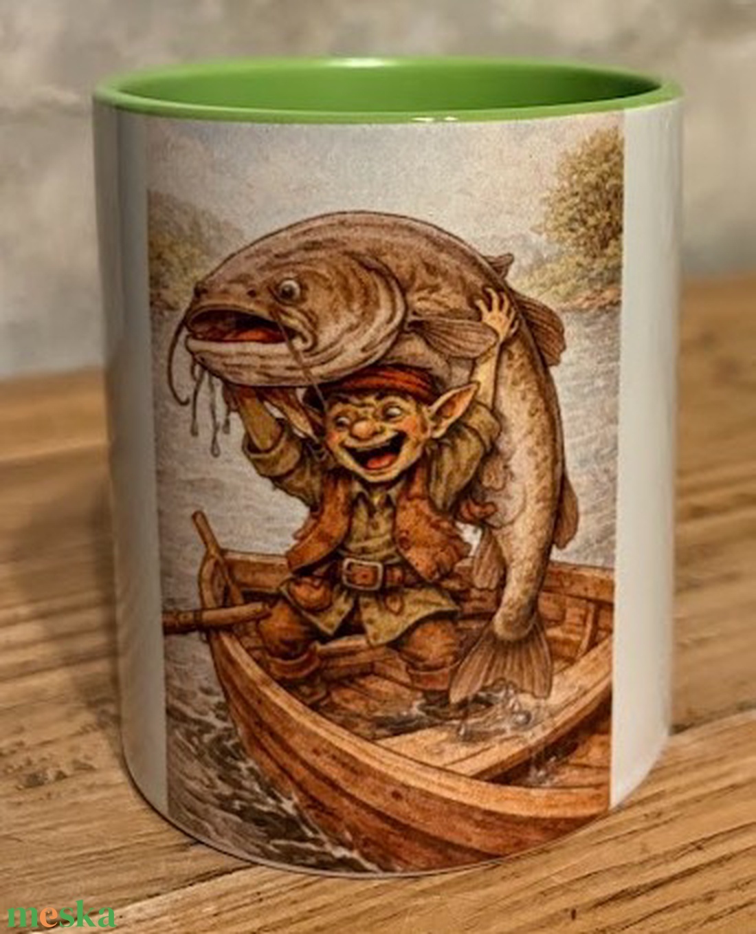 Kobold harcsát fog a folyón bögre - otthon & életmód - konyhafelszerelés, tálalás - tálalás - bögre & csésze - Meska.hu