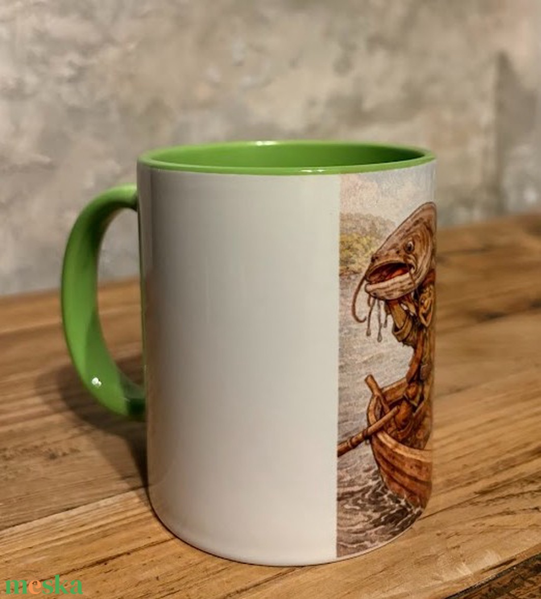 Kobold harcsát fog a folyón bögre - otthon & életmód - konyhafelszerelés, tálalás - tálalás - bögre & csésze - Meska.hu