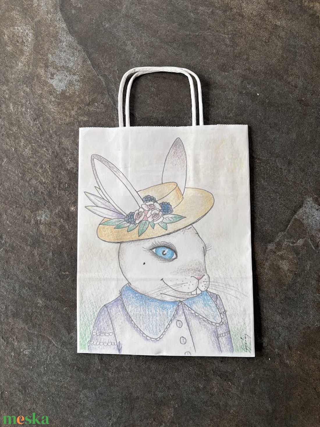 Ajándéktasak - Húsvéti nyuszi hölgy - otthon & életmód - papír, írószer - ajándékozás kellékei - ajándékzsák, csomagolás - Meska.hu