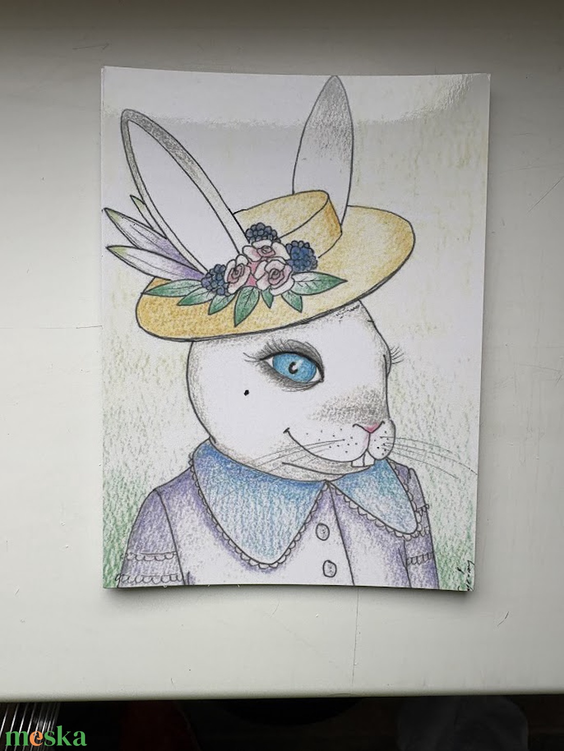 Képeslap - kedves húsvéti nyuszihölgy - ünnepi díszek, dekorációk - húsvéti díszek és dekorációk - húsvéti képeslapok - Meska.hu