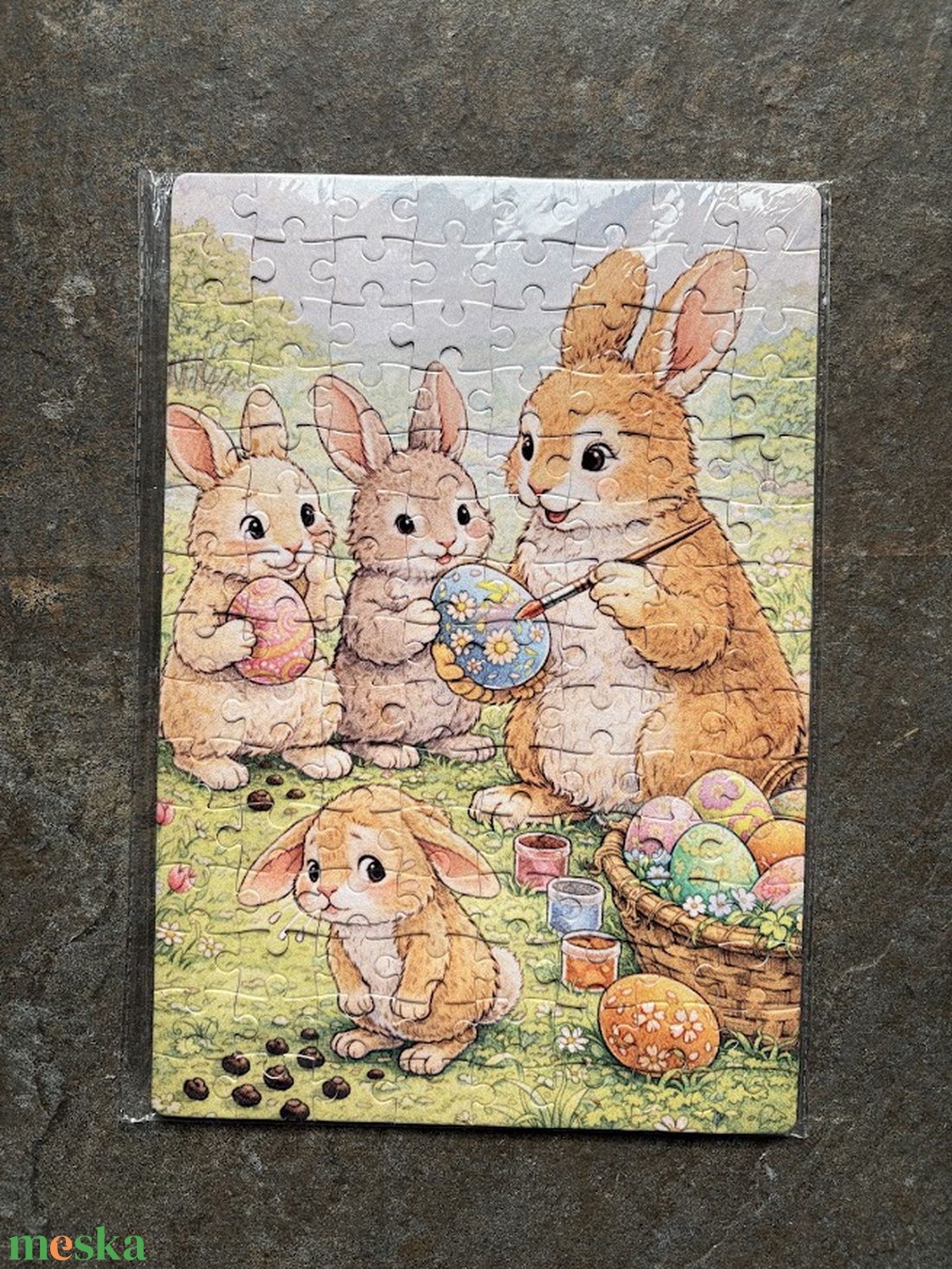 Hűtőmágnes puzzle - Húsvéti vicces tojásfestő nyulak - otthon & életmód - konyhafelszerelés, tálalás - konyhai dekoráció - hűtőmágnes - Meska.hu