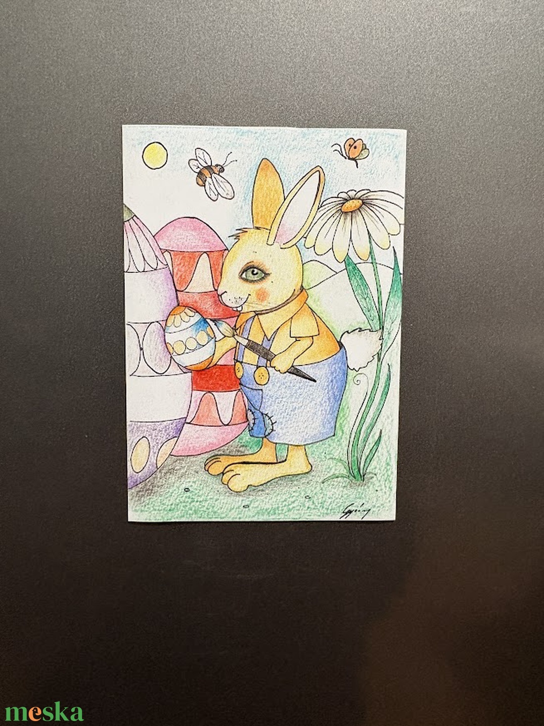 Hűtőmágnes - Húsvéti nyúl tojást fest - ünnepi díszek, dekorációk - húsvéti díszek és dekorációk - Meska.hu