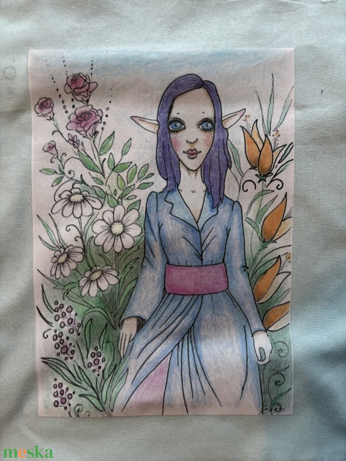 Világoszöld vászonszatyor entlány mintával - táska & tok - bevásárlás & shopper táska - shopper, textiltáska, szatyor - Meska.hu