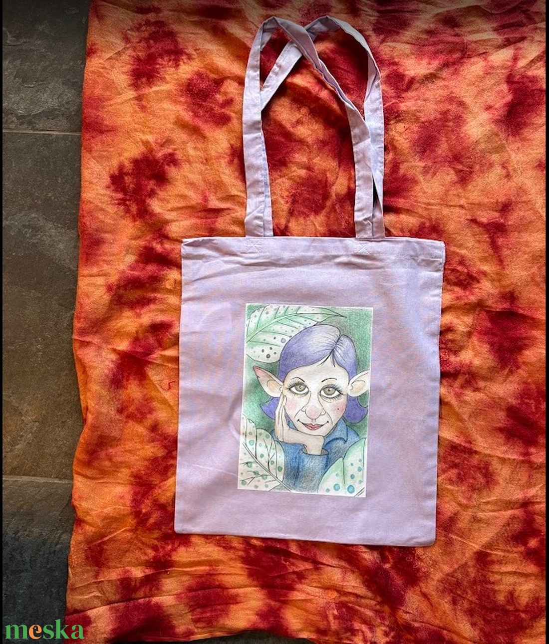 Lila vászonszatyor manólány mintával - táska & tok - bevásárlás & shopper táska - shopper, textiltáska, szatyor - Meska.hu