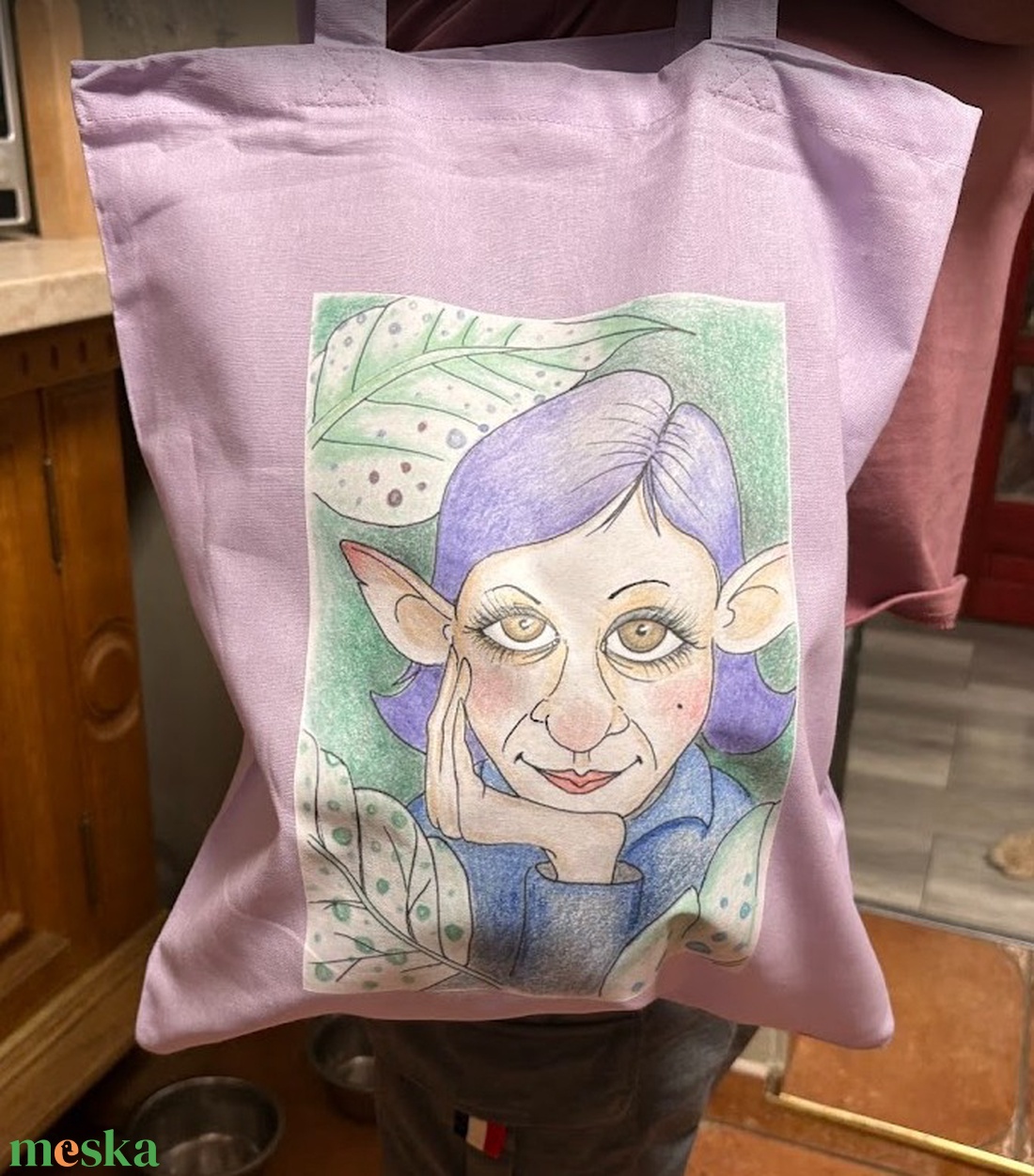 Lila vászonszatyor manólány mintával - táska & tok - bevásárlás & shopper táska - shopper, textiltáska, szatyor - Meska.hu