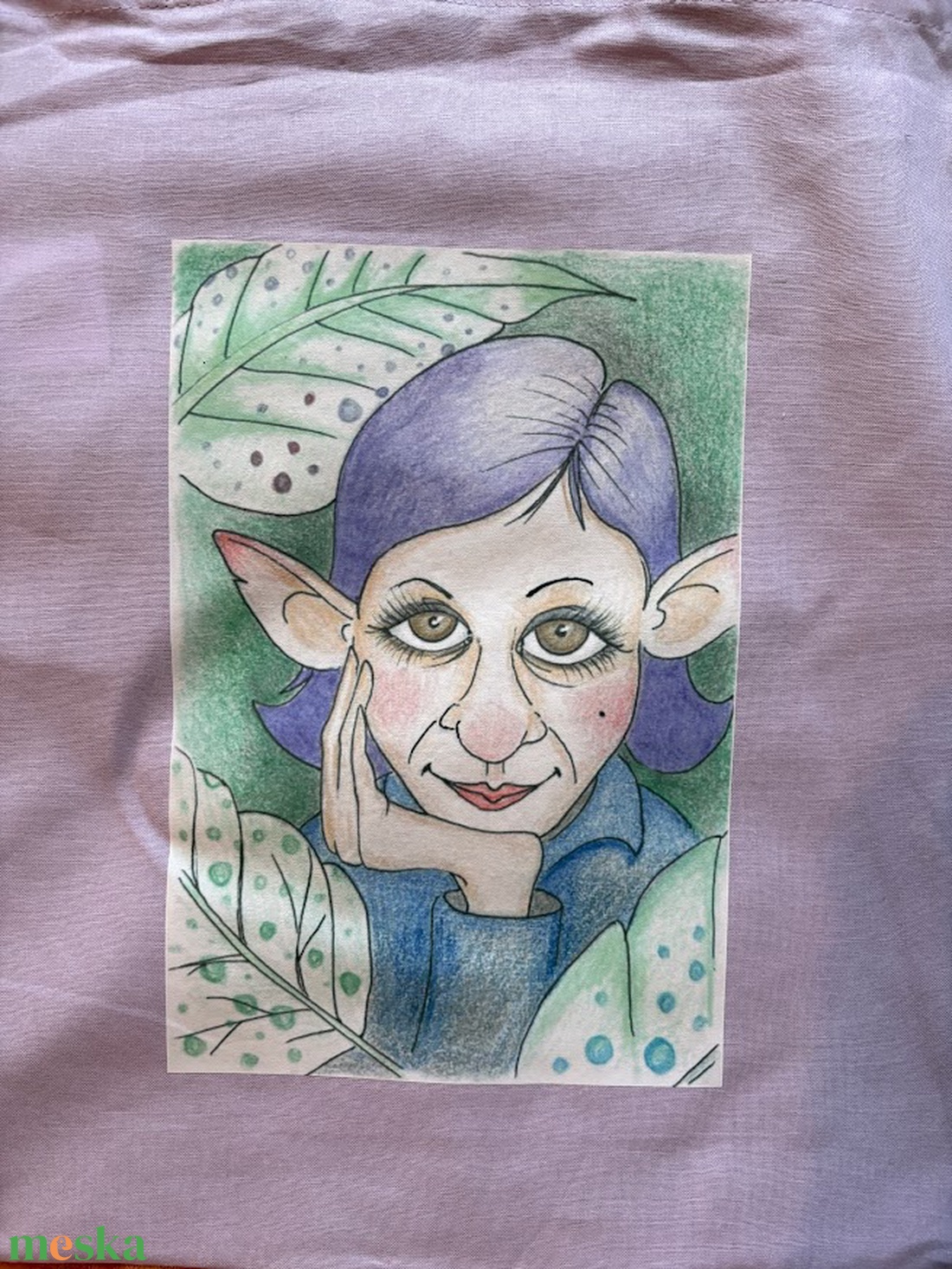 Lila vászonszatyor manólány mintával - táska & tok - bevásárlás & shopper táska - shopper, textiltáska, szatyor - Meska.hu