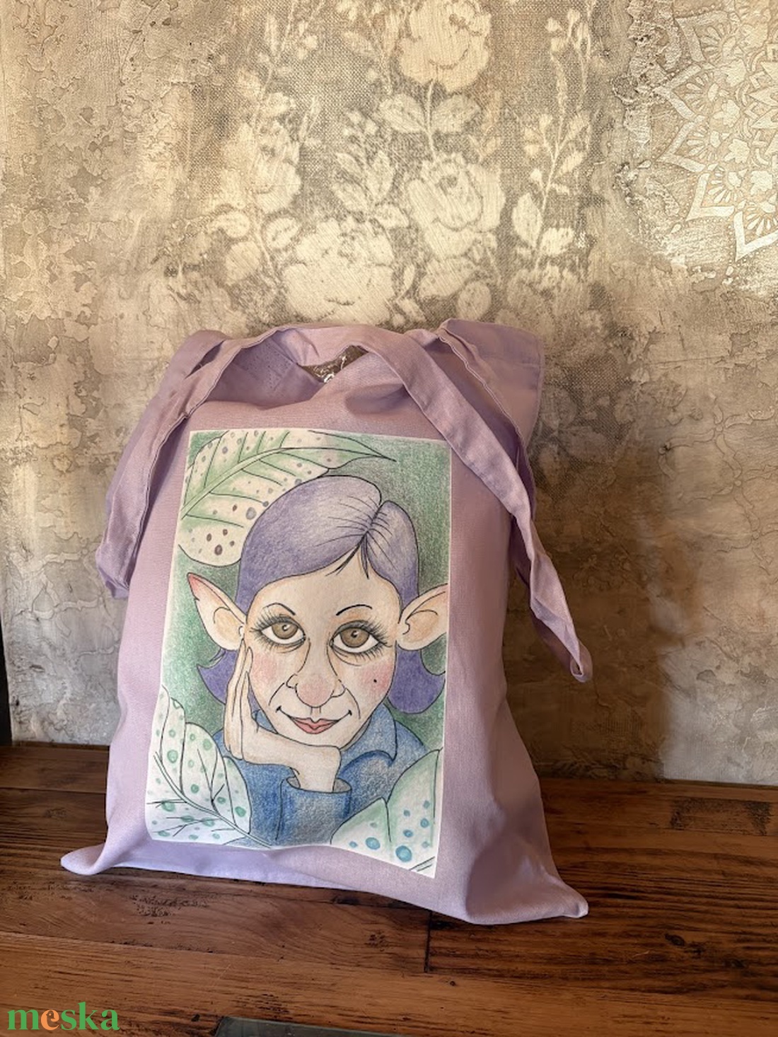 Lila vászonszatyor manólány mintával - táska & tok - bevásárlás & shopper táska - shopper, textiltáska, szatyor - Meska.hu