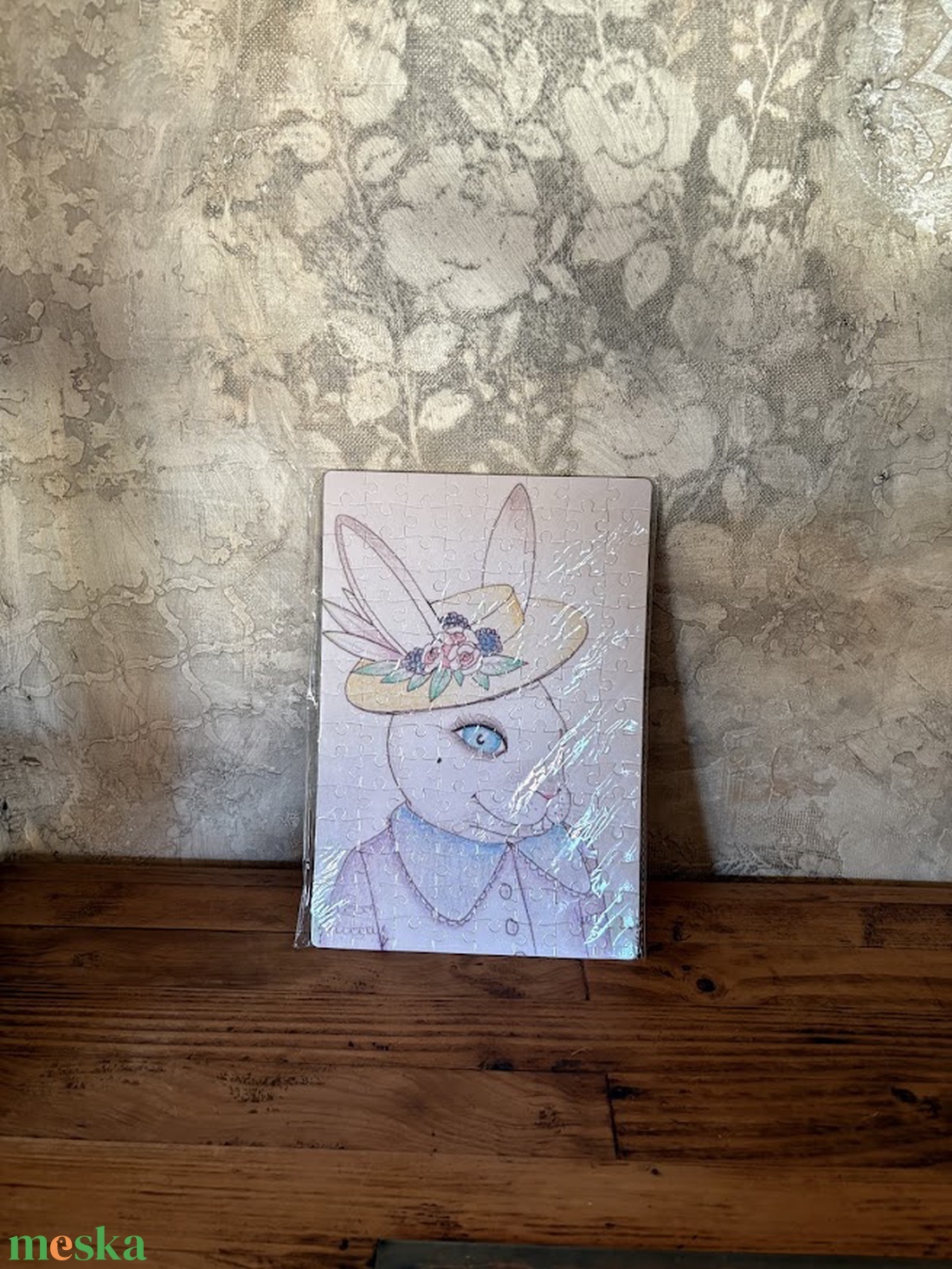 Hűtőmágnes puzzle - Kedves húsvéti nyuszihölgy - otthon & életmód - konyhafelszerelés, tálalás - konyhai dekoráció - hűtőmágnes - Meska.hu