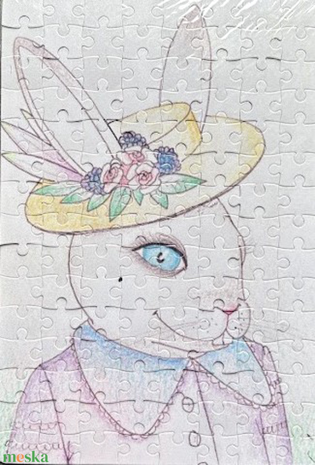 Hűtőmágnes puzzle - Kedves húsvéti nyuszihölgy - otthon & életmód - konyhafelszerelés, tálalás - konyhai dekoráció - hűtőmágnes - Meska.hu