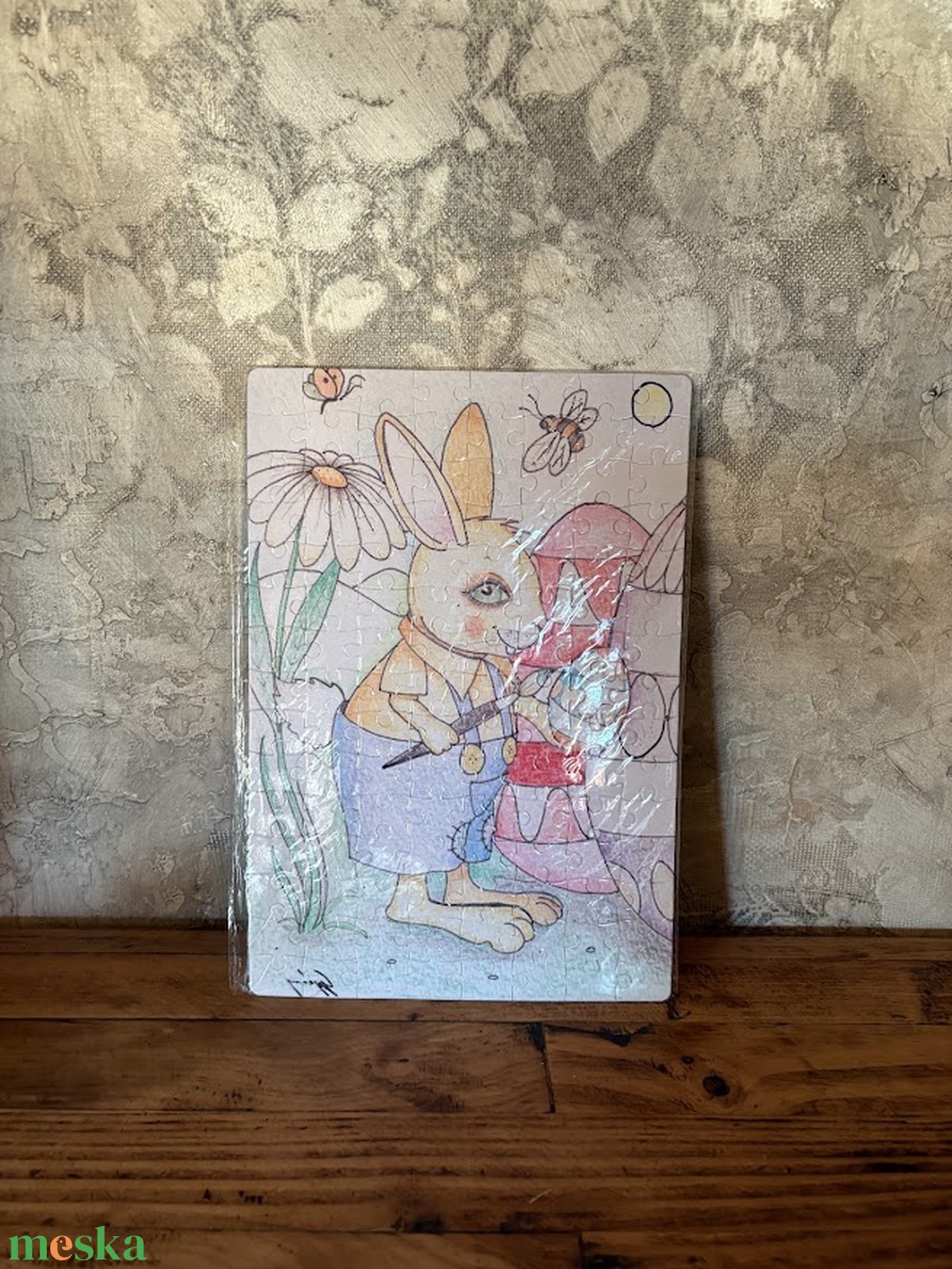 Hűtőmágnes puzzle - Húsvéti nyúl tojást fest - otthon & életmód - konyhafelszerelés, tálalás - konyhai dekoráció - hűtőmágnes - Meska.hu