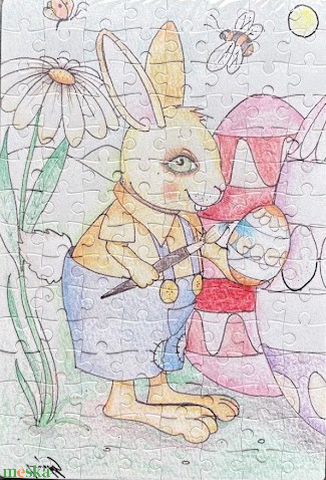 Hűtőmágnes puzzle - Húsvéti nyúl tojást fest - otthon & életmód - konyhafelszerelés, tálalás - konyhai dekoráció - hűtőmágnes - Meska.hu