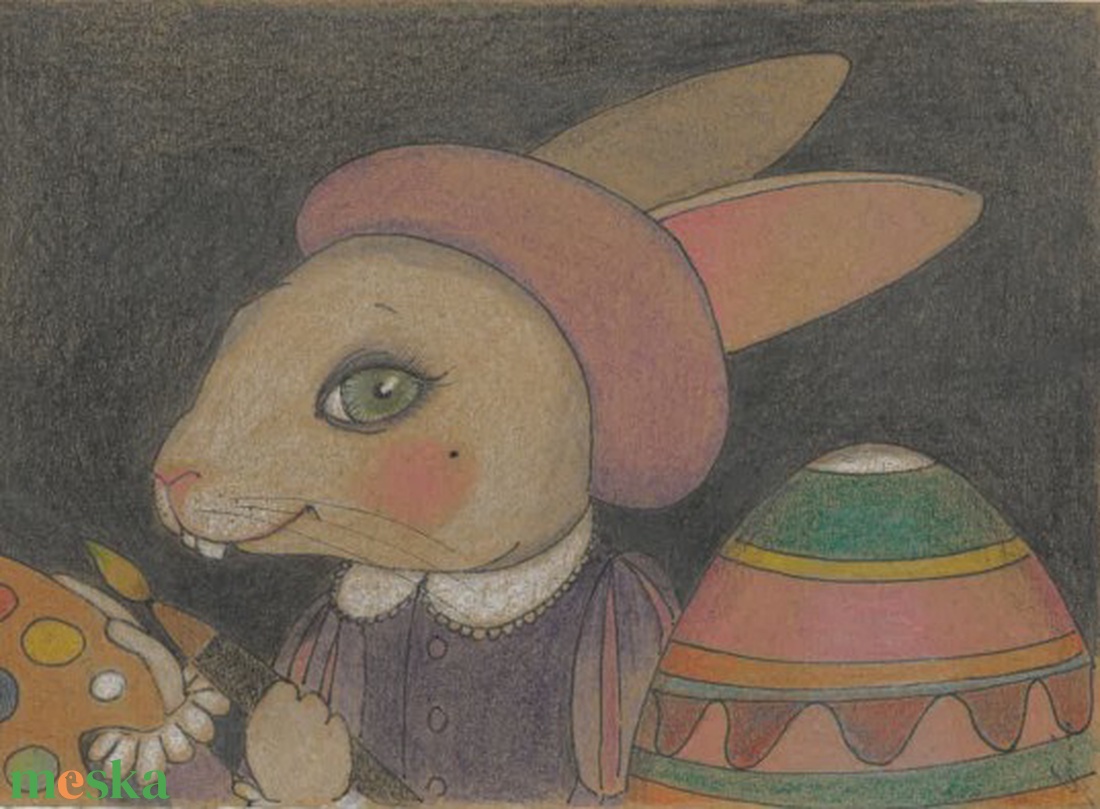 Képeslap - Húsvéti nyúl hímes tojással - ünnepi díszek, dekorációk - húsvéti díszek és dekorációk - húsvéti képeslapok - Meska.hu