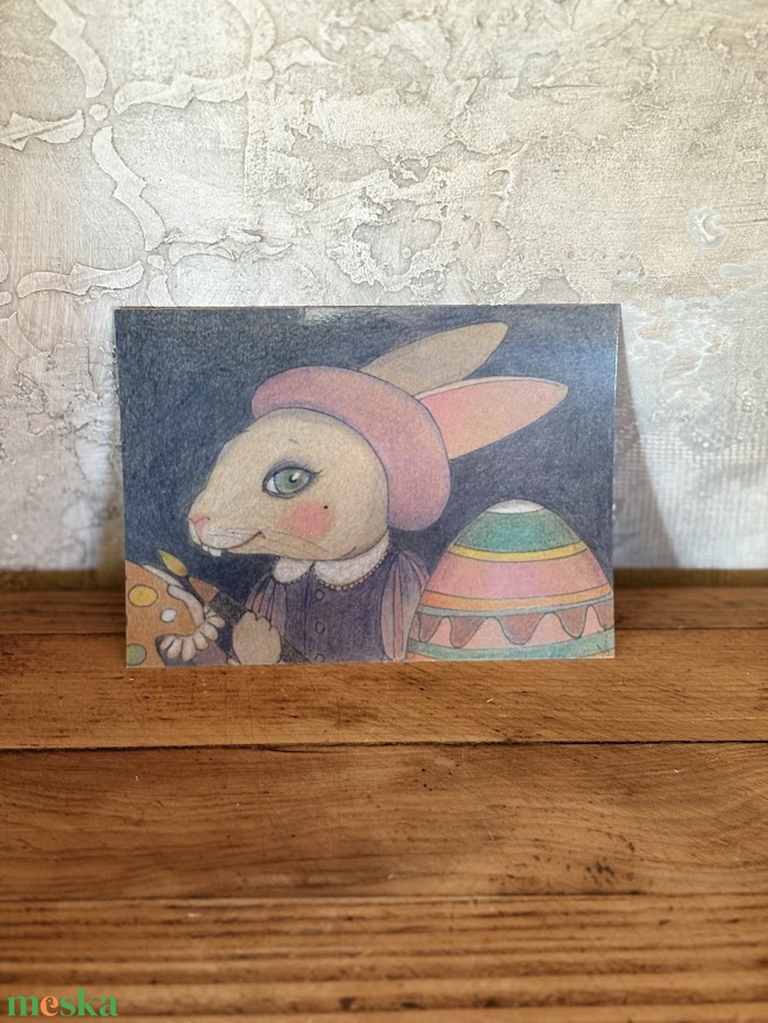 Képeslap - Húsvéti nyúl hímes tojással - ünnepi díszek, dekorációk - húsvéti díszek és dekorációk - húsvéti képeslapok - Meska.hu