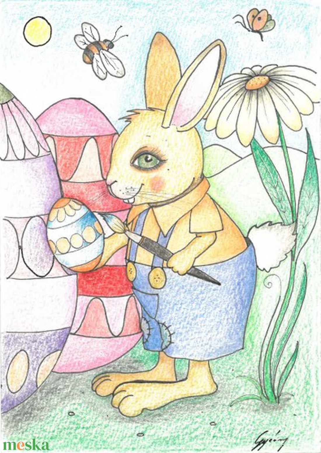 Képeslap - Húsvéti tojásfestés-2 - ünnepi díszek, dekorációk - húsvéti díszek és dekorációk - húsvéti képeslapok - Meska.hu