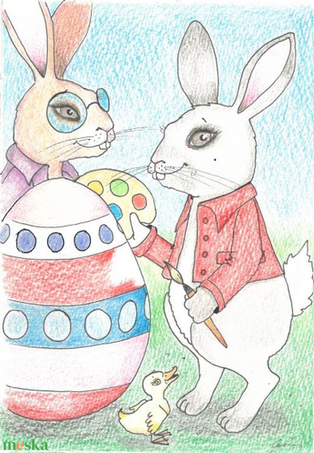 Képeslap - Húsvéti tojásfestés - ünnepi díszek, dekorációk - húsvéti díszek és dekorációk - húsvéti képeslapok - Meska.hu