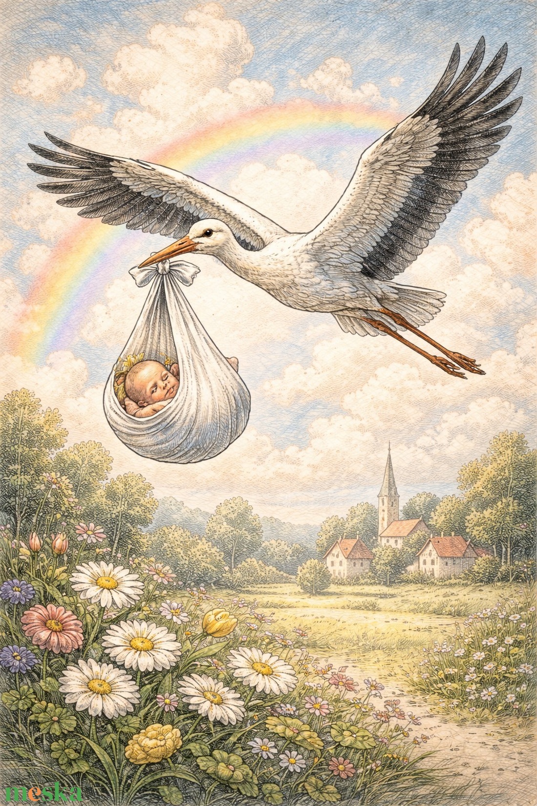 Képeslap - Újszülött érkezése - otthon & életmód - papír, írószer - ajándékozás kellékei - képeslap, üdvözlőlap - Meska.hu