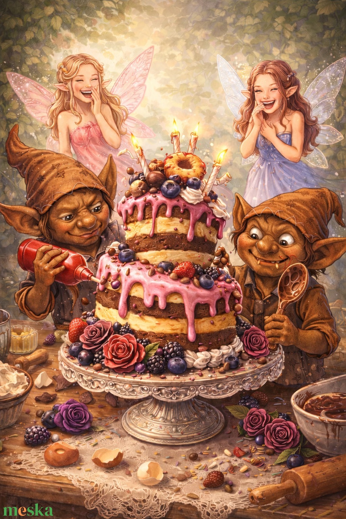 Képeslap - Koboldok béna tortája - otthon & életmód - papír, írószer - ajándékozás kellékei - képeslap, üdvözlőlap - Meska.hu