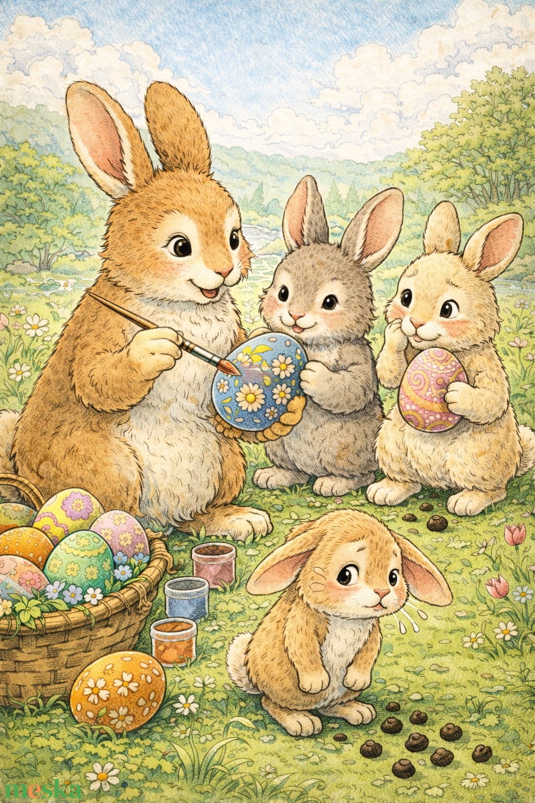 Képeslap - vicces húsvéti nyuszi család - ünnepi díszek, dekorációk - húsvéti díszek és dekorációk - húsvéti képeslapok - Meska.hu