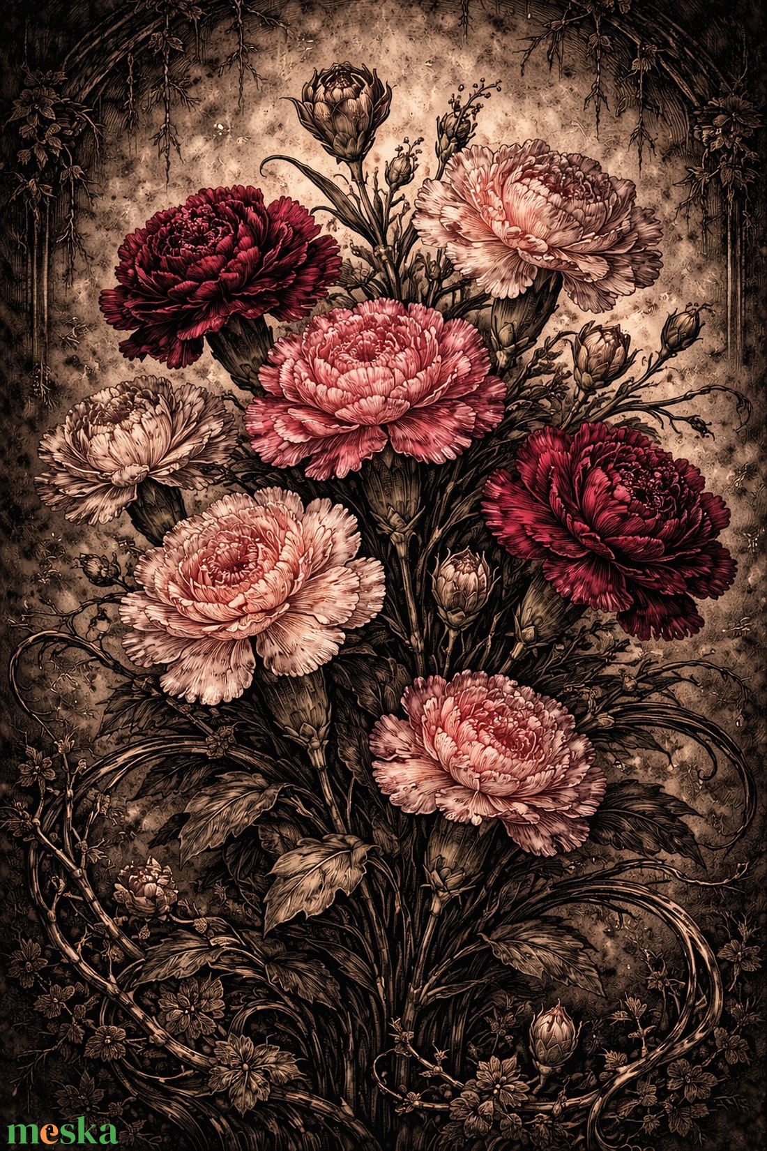 Képeslap - Gótikus szegfűk - otthon & életmód - papír, írószer - ajándékozás kellékei - képeslap, üdvözlőlap - Meska.hu