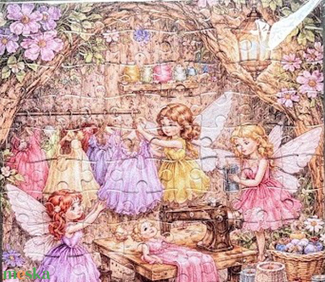 Hűtőmágnes puzzle - Tündérek ruhát készítenek - otthon & életmód - konyhafelszerelés, tálalás - konyhai dekoráció - hűtőmágnes - Meska.hu