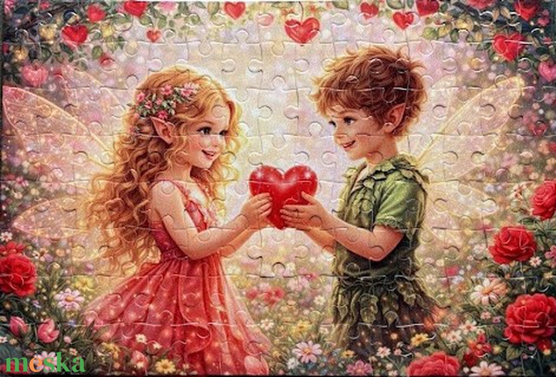 Hűtőmágnes puzzle - Tündér gyerekek Valentin napon - otthon & életmód - konyhafelszerelés, tálalás - konyhai dekoráció - hűtőmágnes - Meska.hu