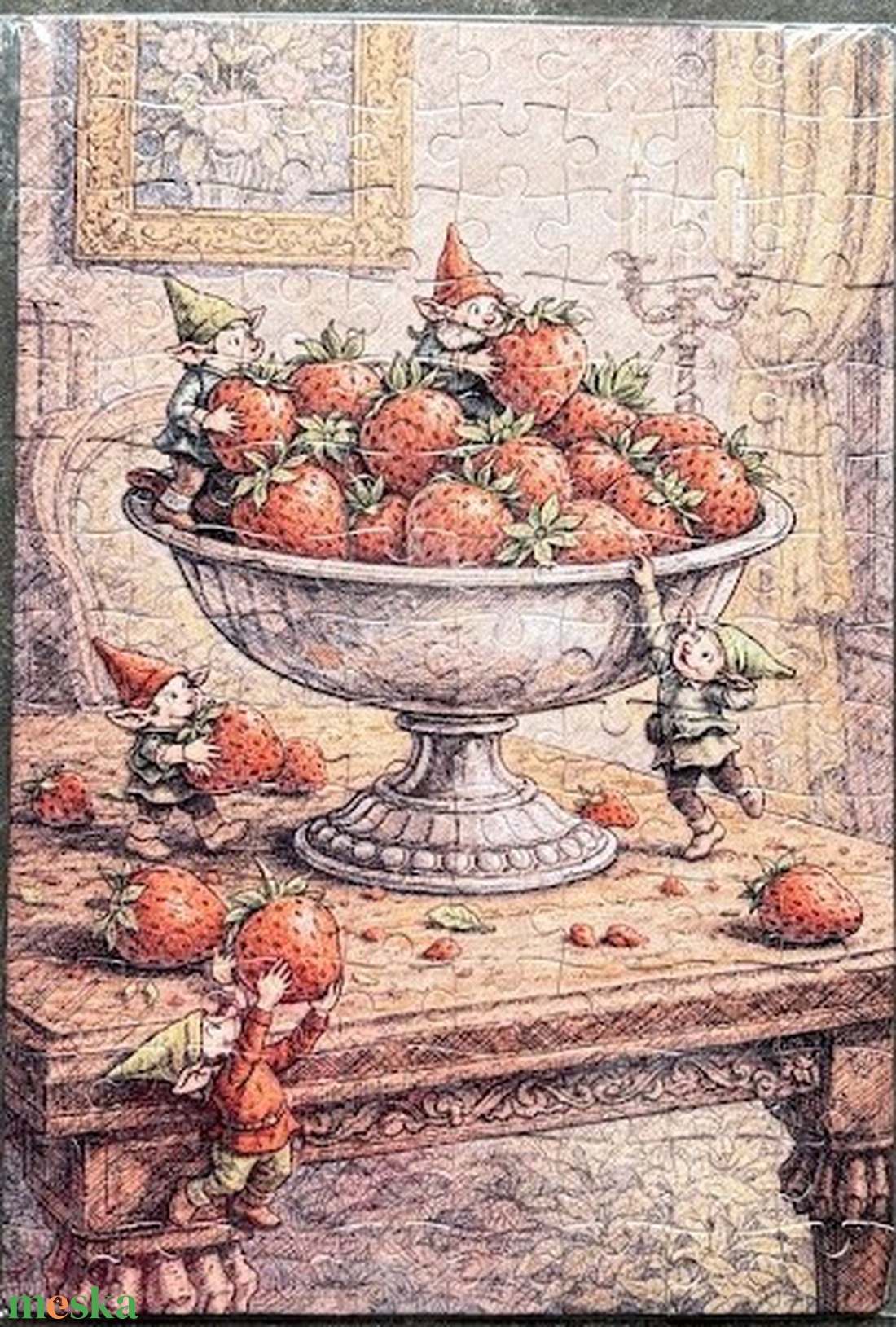 Hűtőmágnes puzzle - Eperlopó manók - otthon & életmód - konyhafelszerelés, tálalás - konyhai dekoráció - hűtőmágnes - Meska.hu