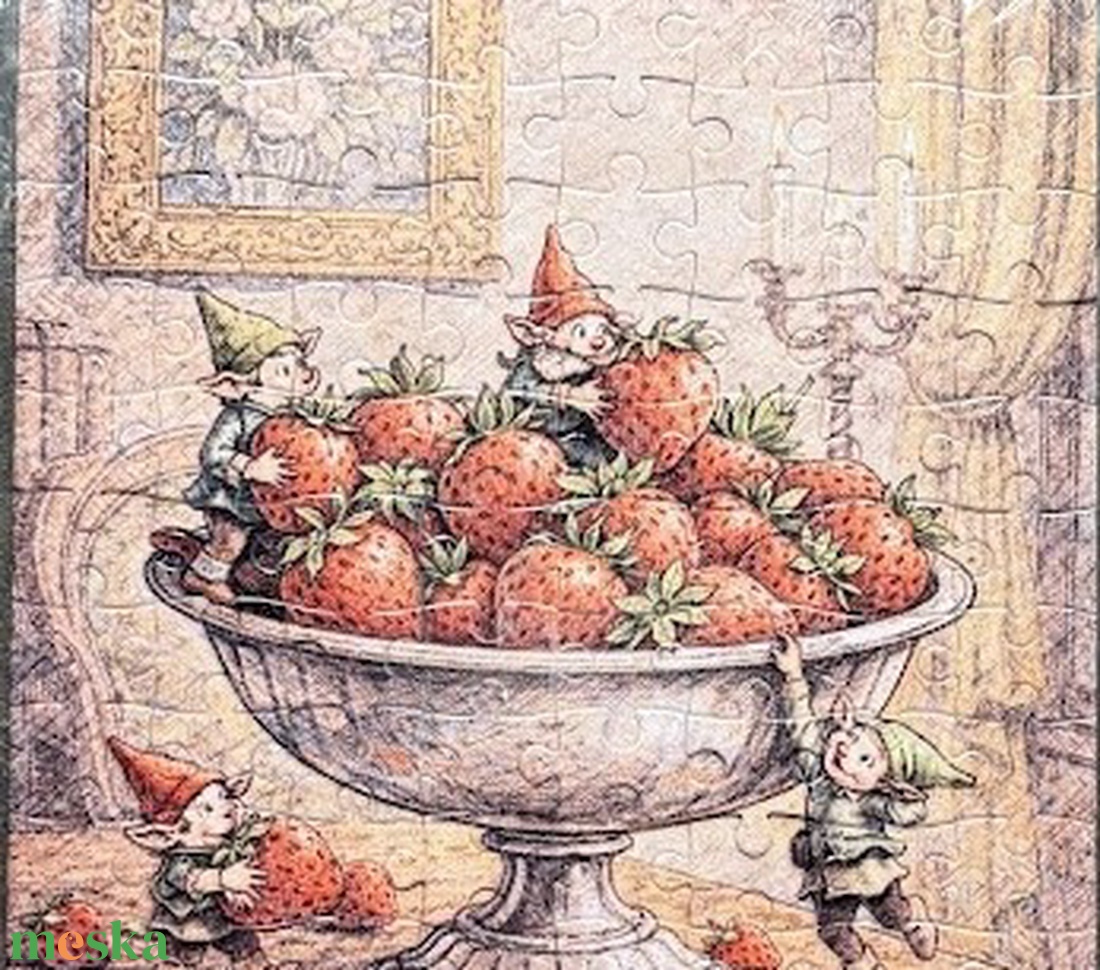 Hűtőmágnes puzzle - Eperlopó manók - otthon & életmód - konyhafelszerelés, tálalás - konyhai dekoráció - hűtőmágnes - Meska.hu