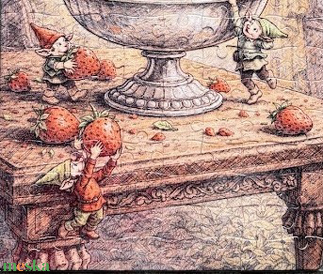 Hűtőmágnes puzzle - Eperlopó manók - otthon & életmód - konyhafelszerelés, tálalás - konyhai dekoráció - hűtőmágnes - Meska.hu