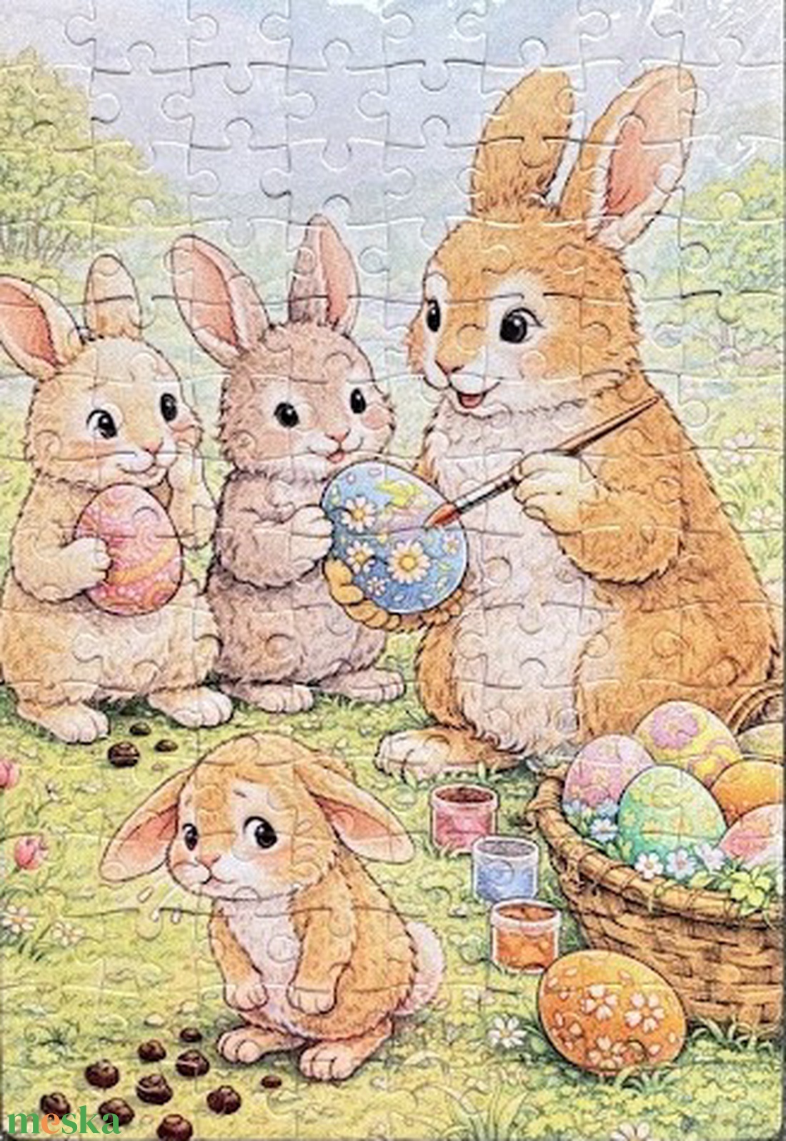 Hűtőmágnes puzzle - Húsvéti vicces tojásfestő nyulak - otthon & életmód - konyhafelszerelés, tálalás - konyhai dekoráció - hűtőmágnes - Meska.hu