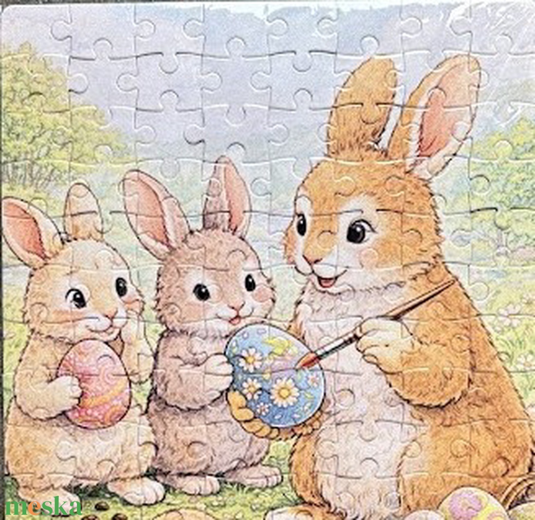 Hűtőmágnes puzzle - Húsvéti vicces tojásfestő nyulak - otthon & életmód - konyhafelszerelés, tálalás - konyhai dekoráció - hűtőmágnes - Meska.hu