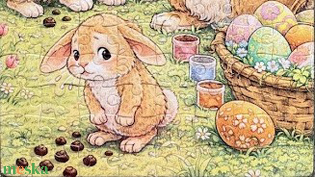 Hűtőmágnes puzzle - Húsvéti vicces tojásfestő nyulak - otthon & életmód - konyhafelszerelés, tálalás - konyhai dekoráció - hűtőmágnes - Meska.hu