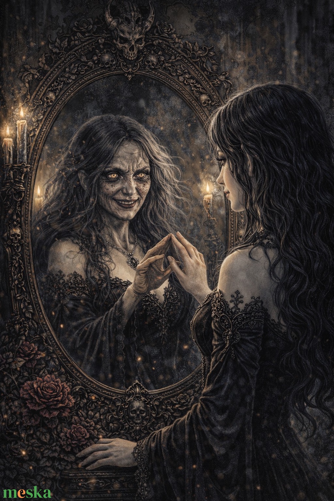 Piros vászonszatyor boszorkánytükör mintával - táska & tok - bevásárlás & shopper táska - shopper, textiltáska, szatyor - Meska.hu