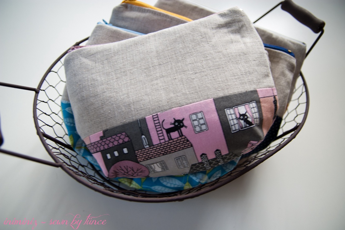 Len-pamut cipzáros neszeszer, tok, erszény, tartó - Párizsi cicás, macskás -  - Meska.hu