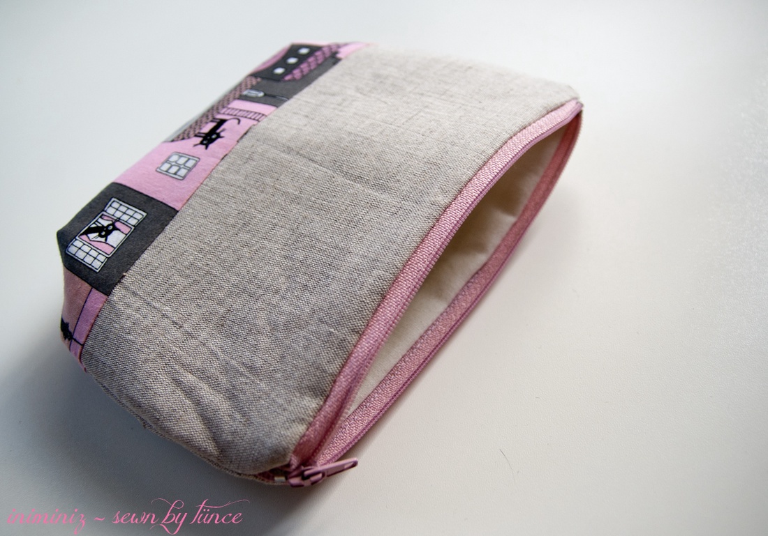 Len-pamut cipzáros neszeszer, tok, erszény, tartó - Párizsi cicás, macskás -  - Meska.hu