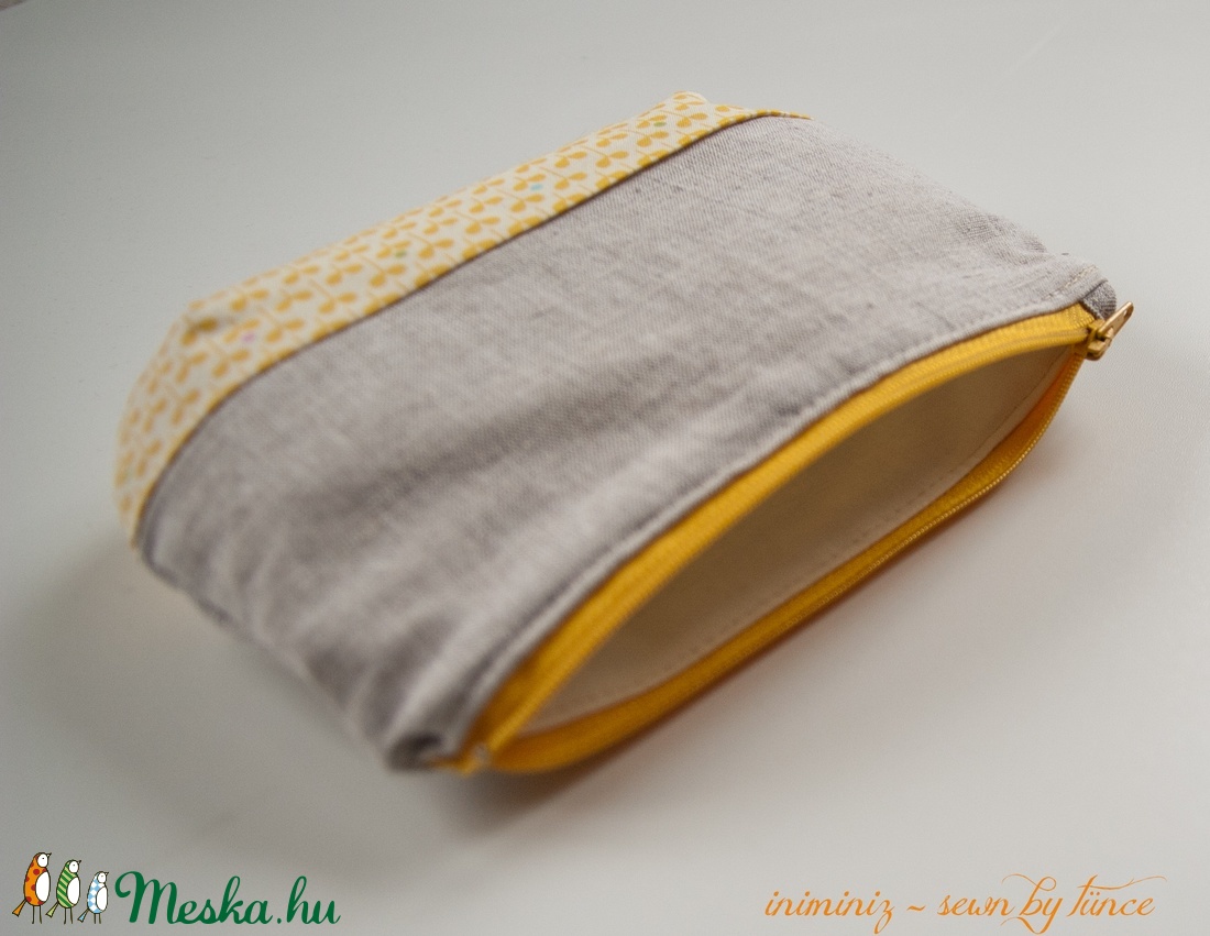 Len-pamut cipzáros neszeszer, tok, erszény, tartó - Sárga leveles -  - Meska.hu