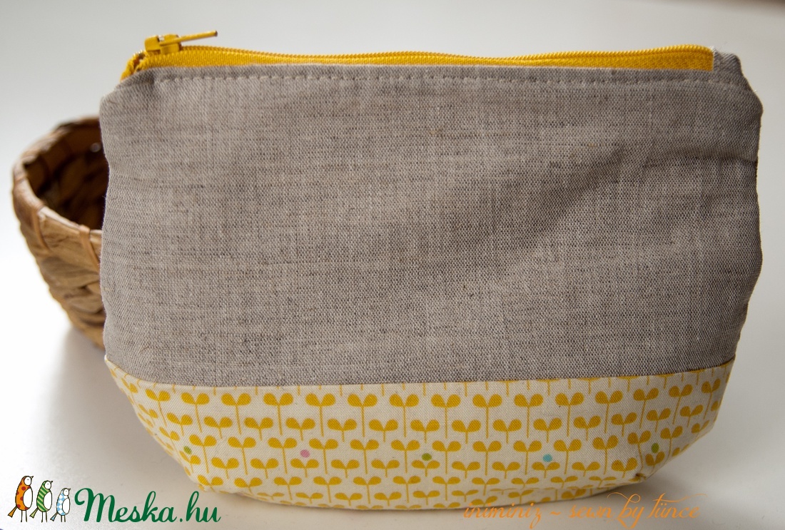 Len-pamut cipzáros neszeszer, tok, erszény, tartó - Sárga leveles -  - Meska.hu