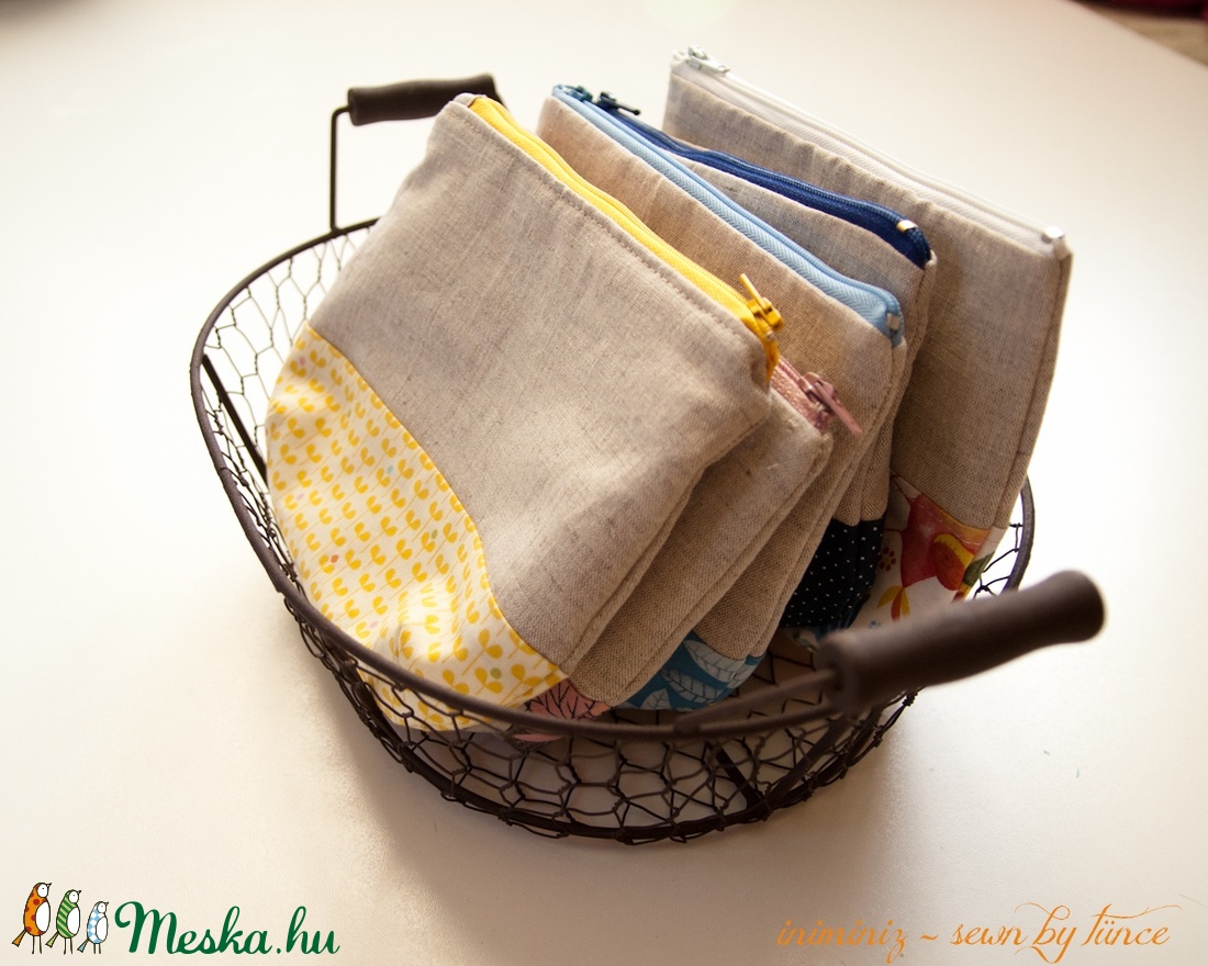 Len-pamut cipzáros neszeszer, tok, erszény, tartó - Sárga leveles -  - Meska.hu