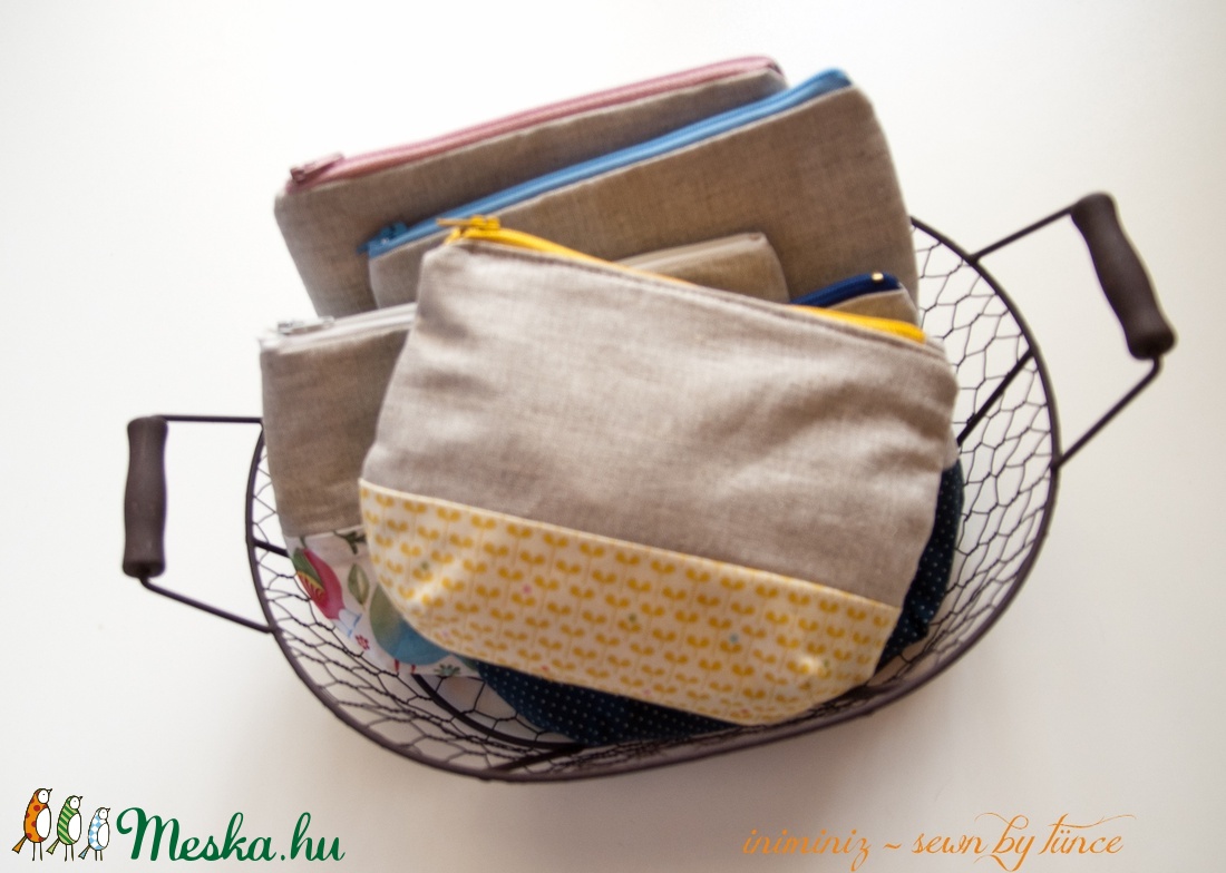 Len-pamut cipzáros neszeszer, tok, erszény, tartó - Sárga leveles -  - Meska.hu
